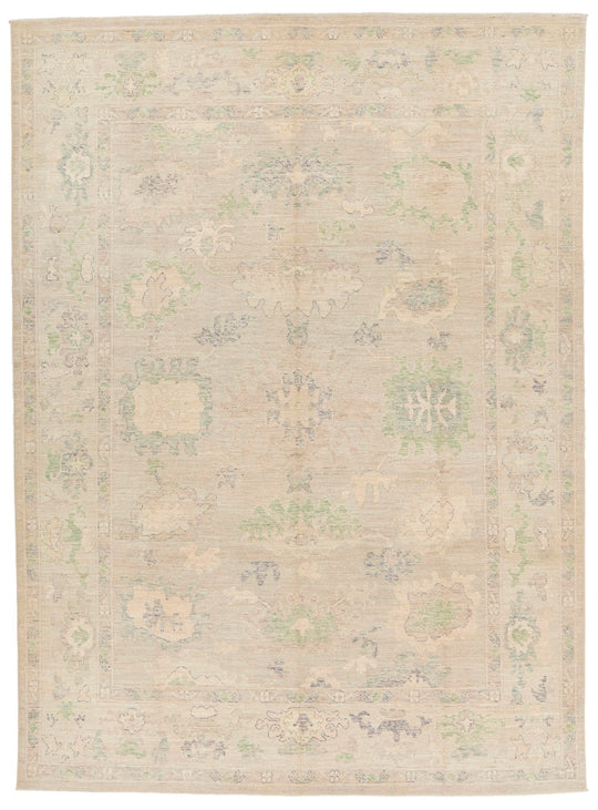9x13 Gray and Ivory Turkish Oushak Rug