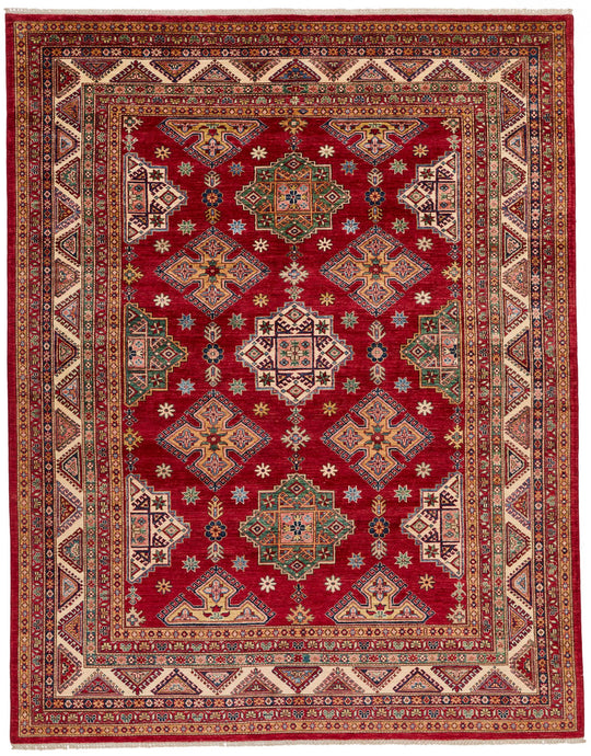 8x10 Red and Ivory Kazak Tribal Rug