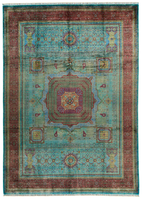 9x13 Turquoıse and Red Turkish Tribal Rug