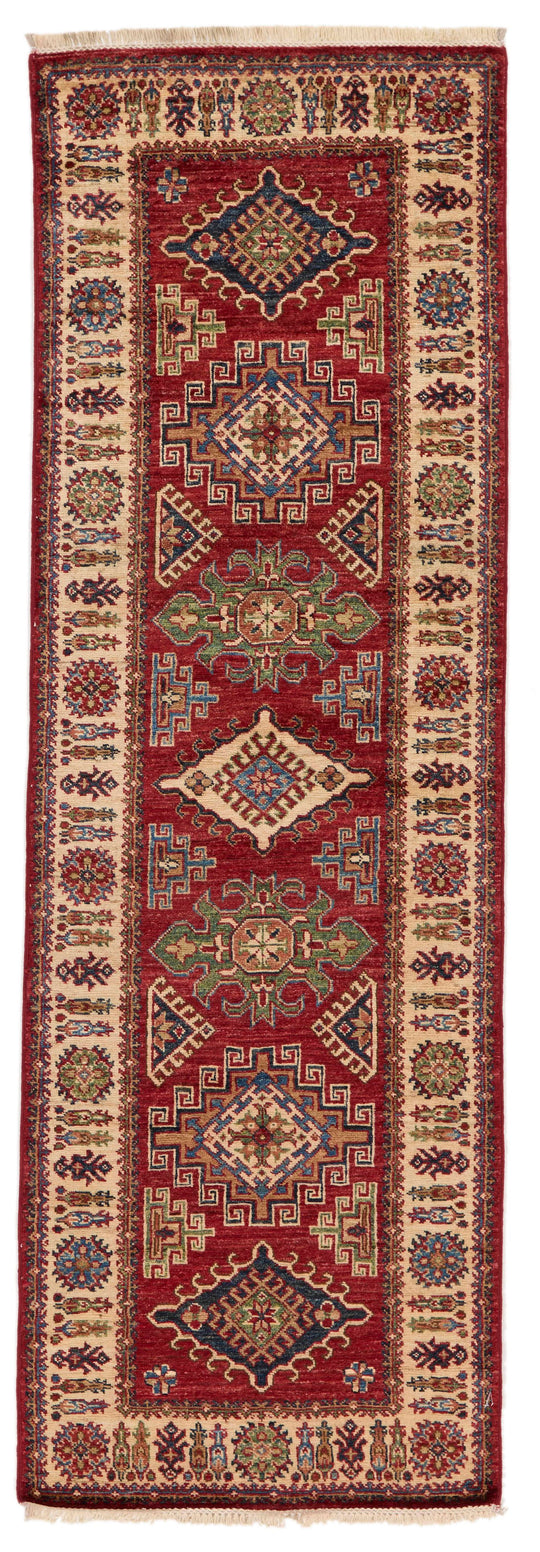 3x8 Red and Ivory Kazak Tribal Runner