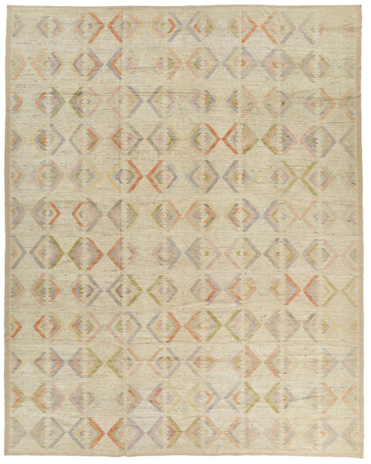 12x15 Ivory and Multicolor Turkish Tribal Rug