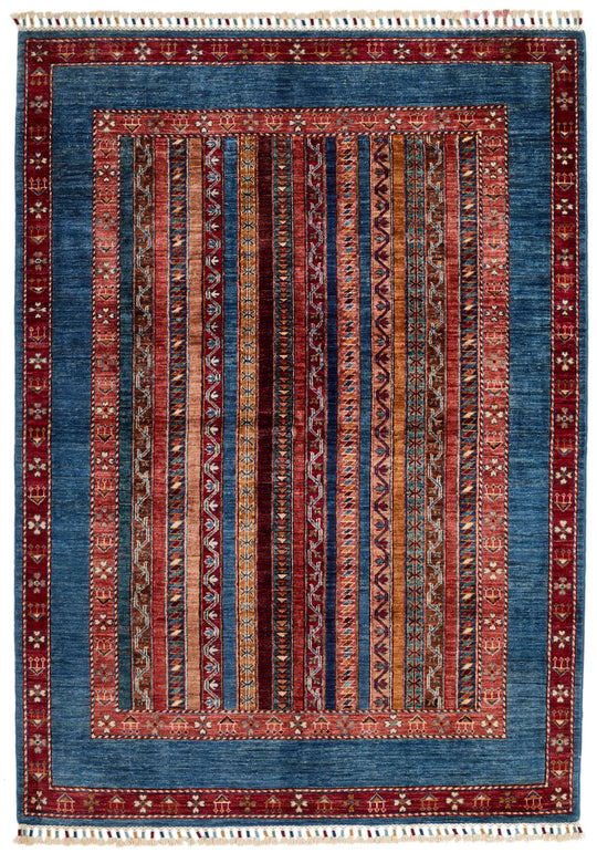 5x7 Multicolor and Red Turkish Tribal Rug