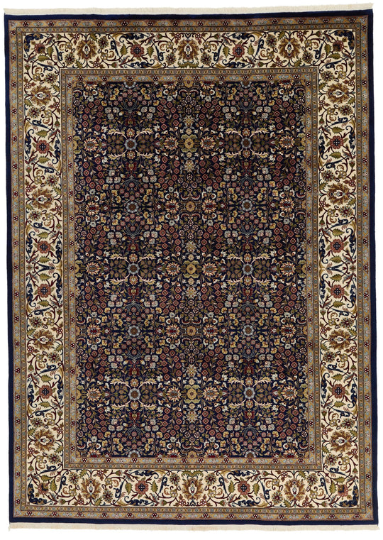 8x11 Navy and Ivory Turkish Silk Rug