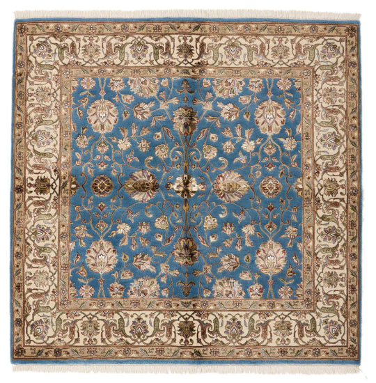 4x4 Blue and Ivory Turkish Tribal Rug
