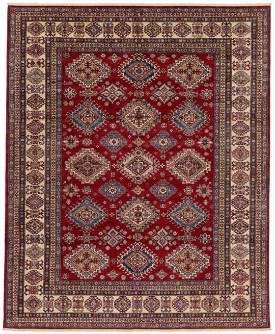 8x10 Red and Ivory Kazak Tribal Rug