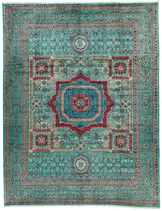 10x13 Turquoıse and Multicolor Anatolian Traditional Rug