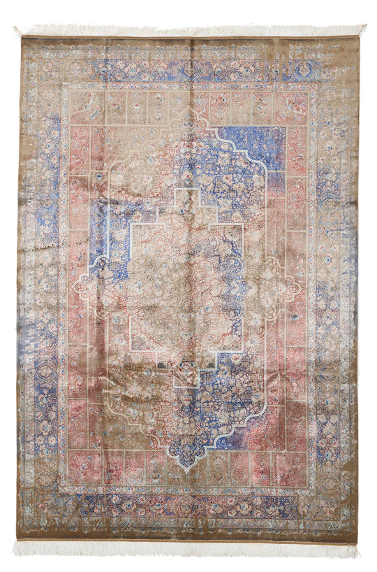 7x10 Camel and Multicolor Turkish Silk Rug