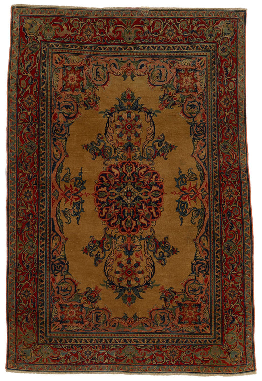 4x6 Mustard and Red Persian Traditional Rug