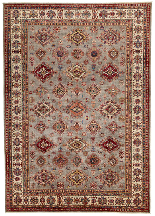 9x12 Light Gray and Ivory Kazak Tribal Rug