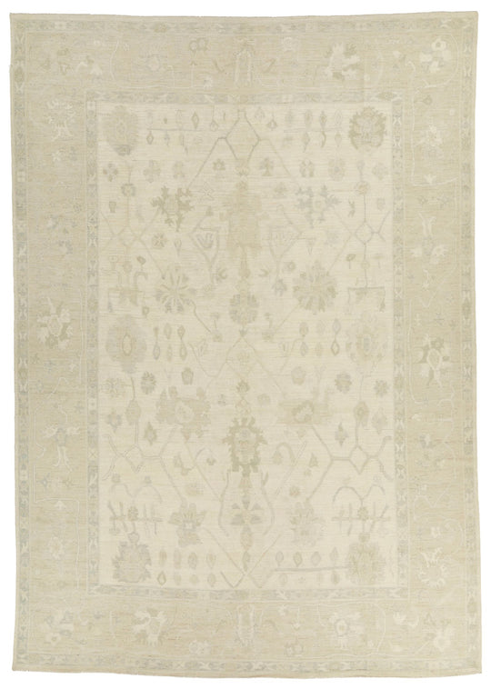 10x14 Ivory and Beige Turkish Oushak Rug