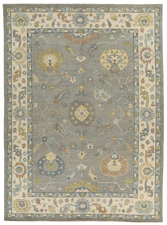 10x14 Gray and Beige Turkish Oushak Rug