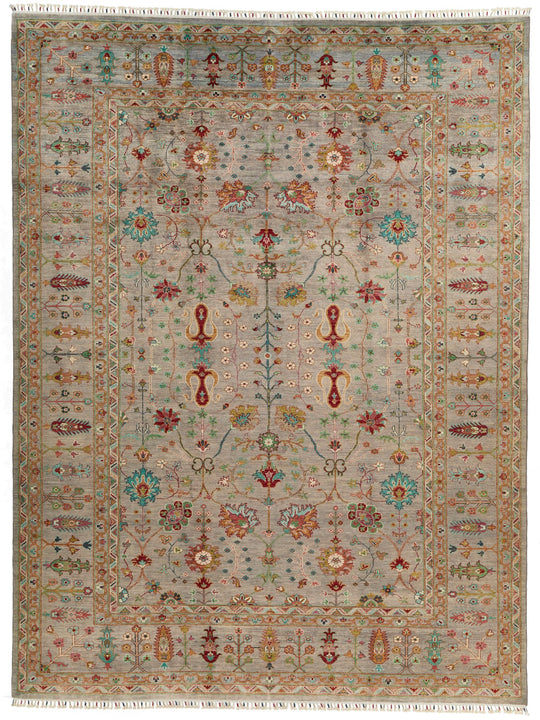 9x12 Gray and Multicolor Turkish Tribal Rug