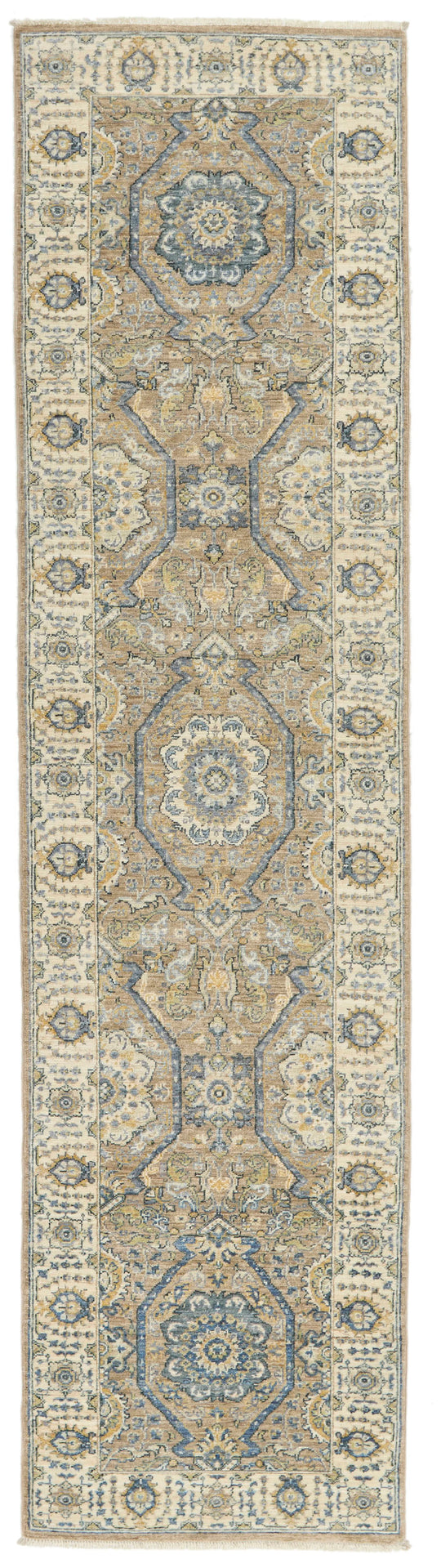 2x10 Gray and Ivory Turkish Oushak Runner