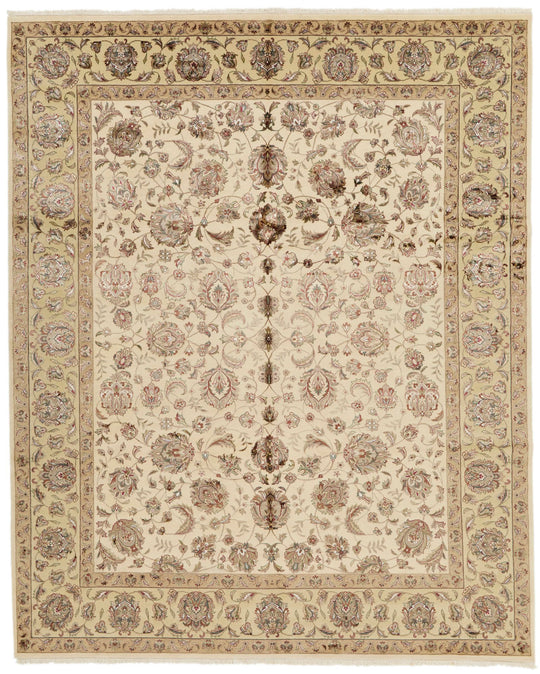 8x10 Ivory and Gold Turkish Silk Rug