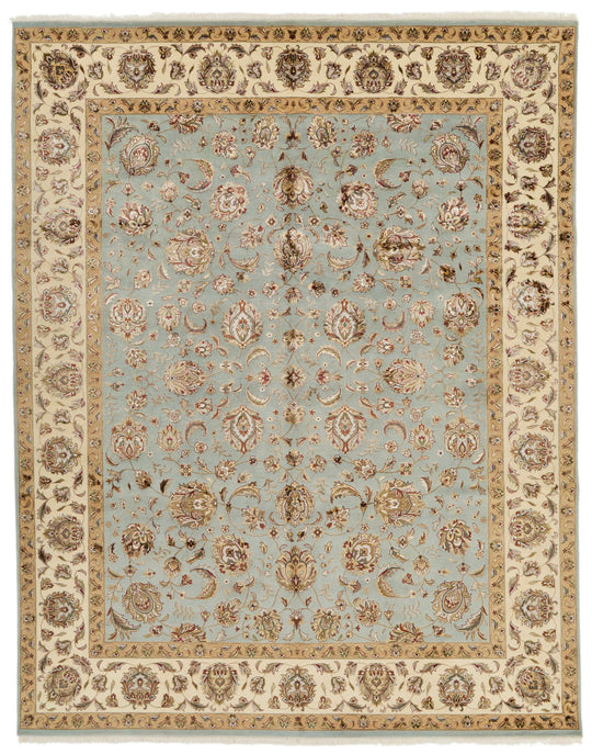 8x10 Light Blue and Ivory Turkish Silk Rug