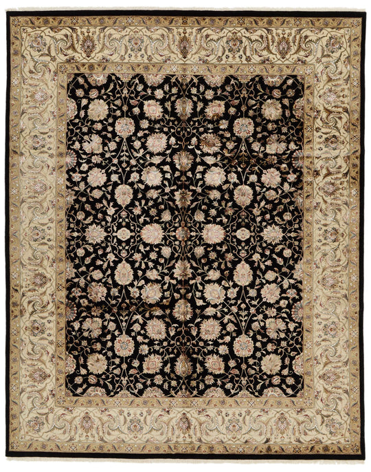 8x10 Black and Ivory Turkish Silk Rug