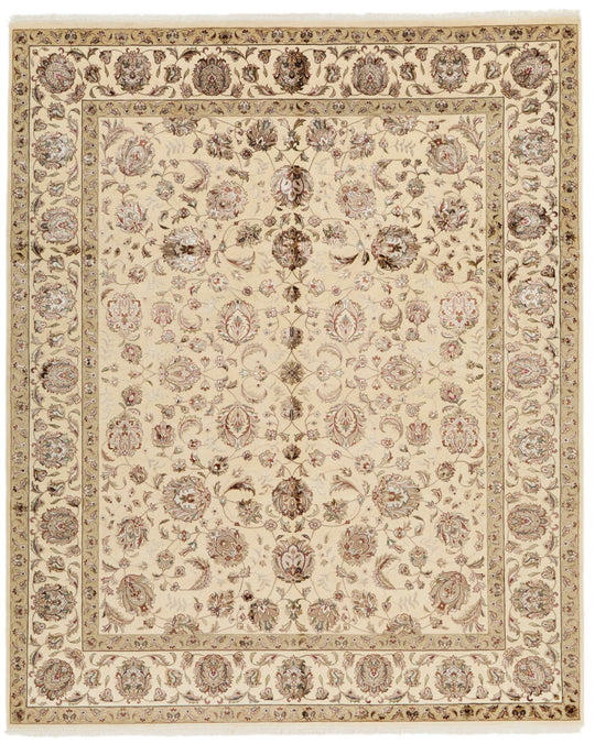 8x10 Ivory and Beige Turkish Silk Rug