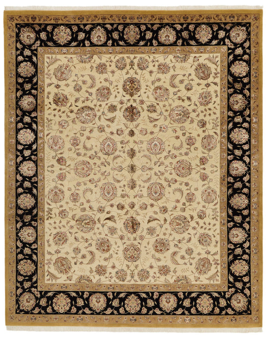 8x10 Ivory and Black Turkish Silk Rug