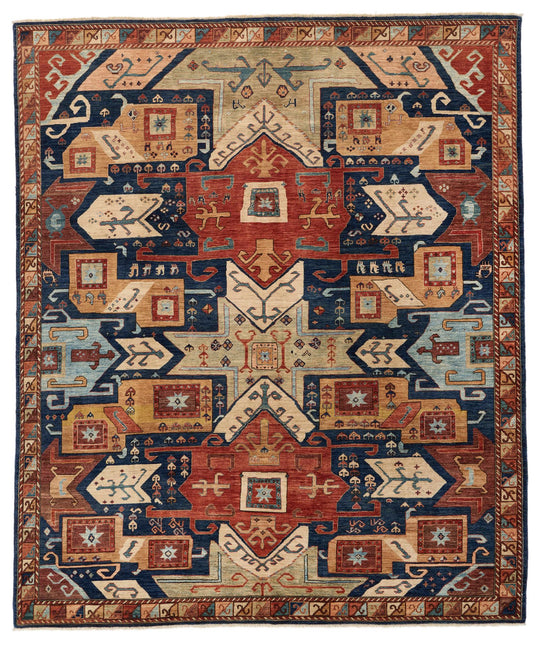 8x10 Navy and Multicolor Traditional Rug