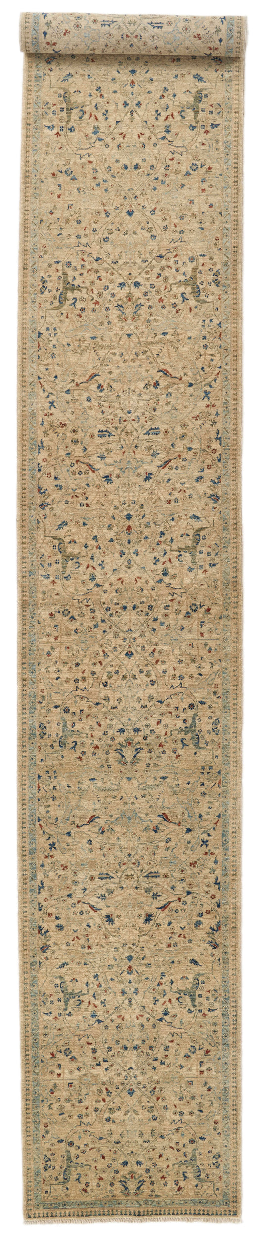3x20 Ivory and Blue Anatolian Traditional Rug