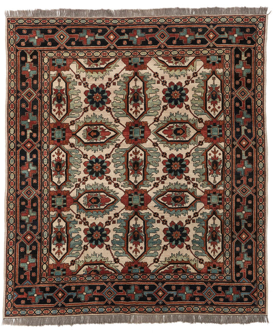 8x10 Ivory and Navy Anatolian Traditional Rug