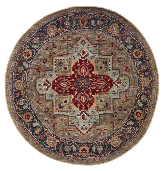 8x8 Red and Light Blue Anatolian Traditional Rug