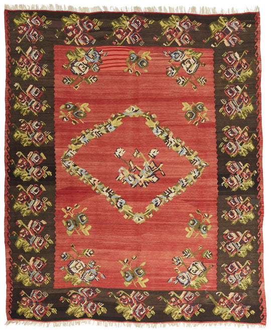 9x10 Red and Black Turkish Tribal Rug
