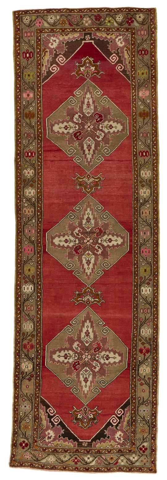 4x11 Red and Green Turkish Tribal Runner