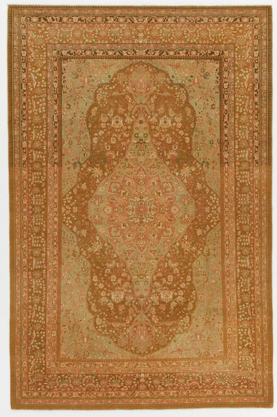 6x9 Green and Brown Turkish Traditional Rug