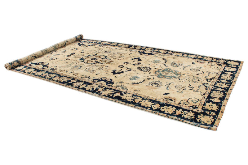 6x15 Ivory and Navy Turkish Traditional Runner