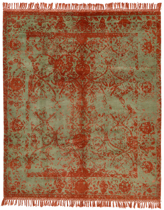 8x10 Rust and Green Turkish Traditional Rug