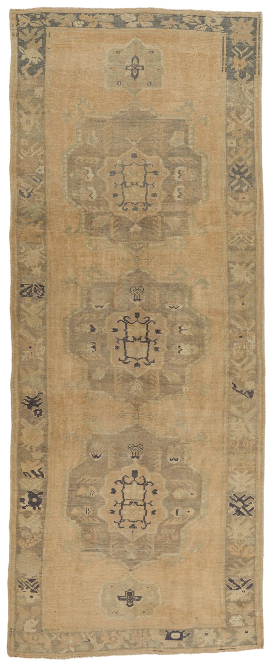 5x13 Ivory and Green Turkish Tribal Runner