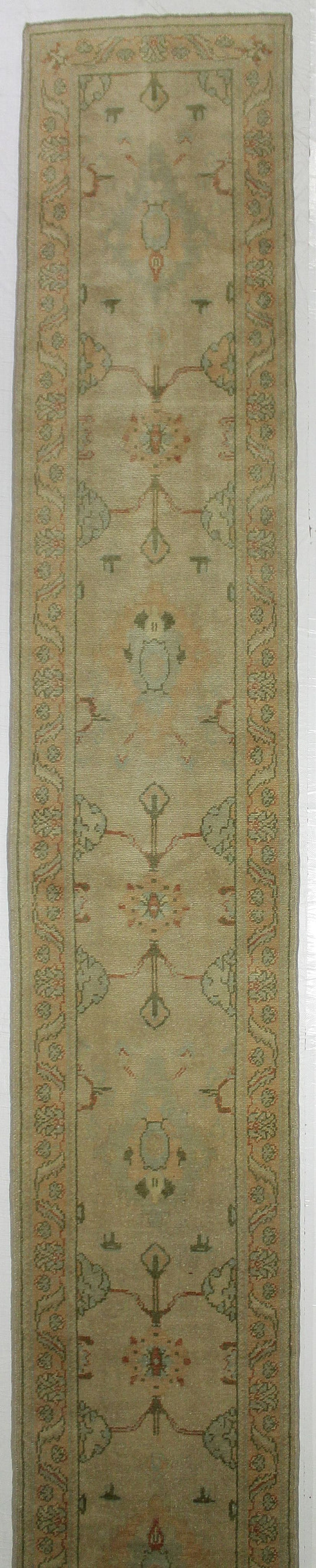 3x12 Beige and Green Turkish Oushak Runner