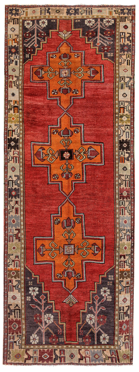 4x11 Red and Green Turkish Tribal Runner