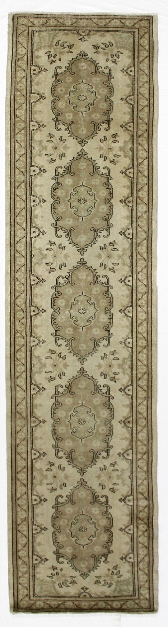 3x12 Ivory and Green Turkish Tribal Runner