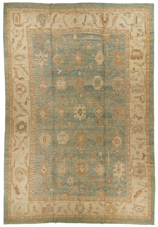 12x18 Light Blue and Ivory Turkish Oushak Rug