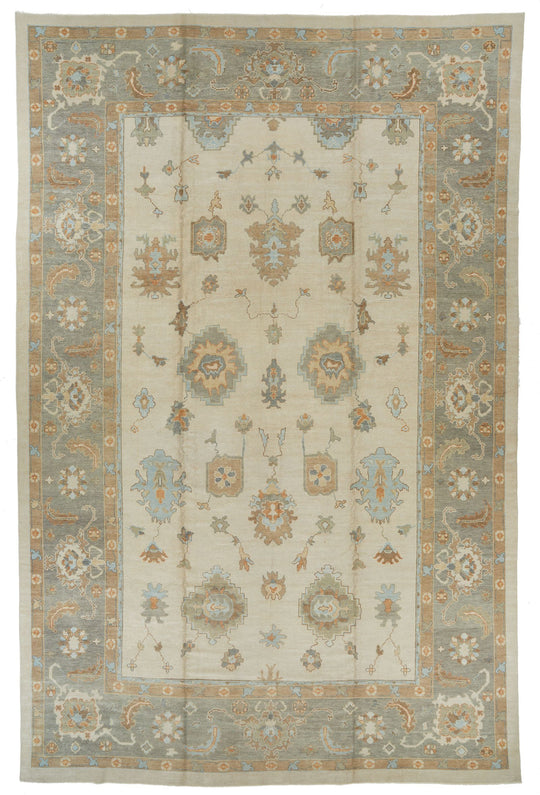 12x18 Ivory and Gray Turkish Oushak Rug