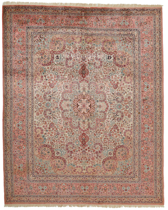 8x10 Ivory and Pink Persian Silk Rug