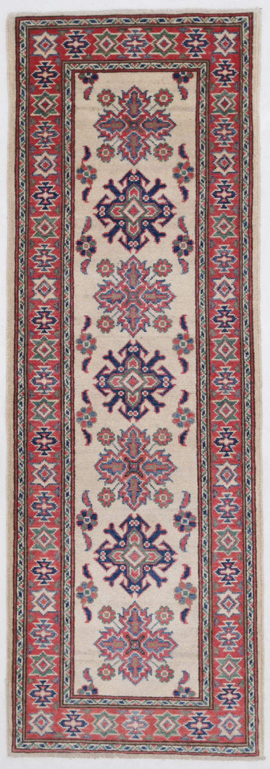 2x6 Ivory and Red Kazak Tribal Runner