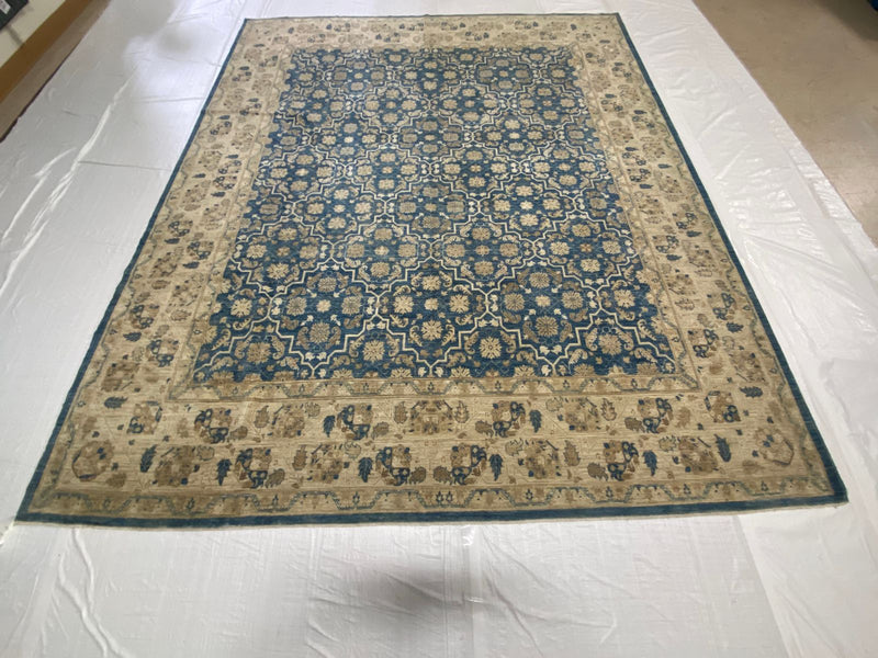 8x9 Blue and Ivory Persian Rug