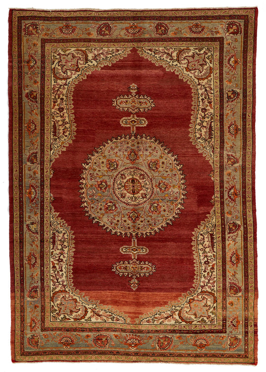7x10 Red and Green Turkish Traditional Rug