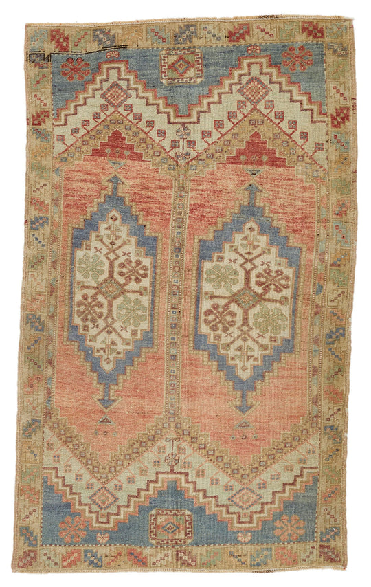 4x6 Pink and Green Turkish Tribal Rug