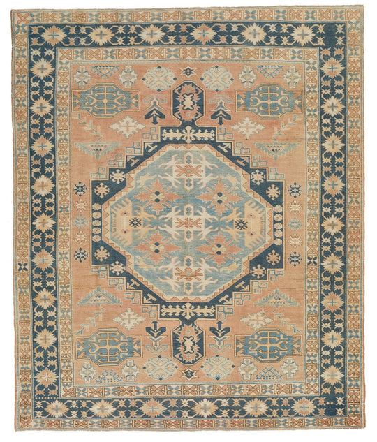 6x7 Peach and Green Turkish Tribal Rug