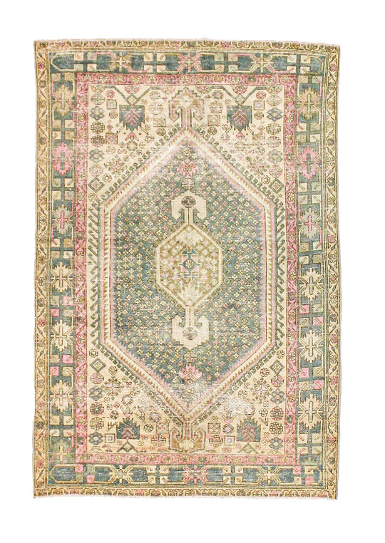 4x7 Green and Pink Persian Rug