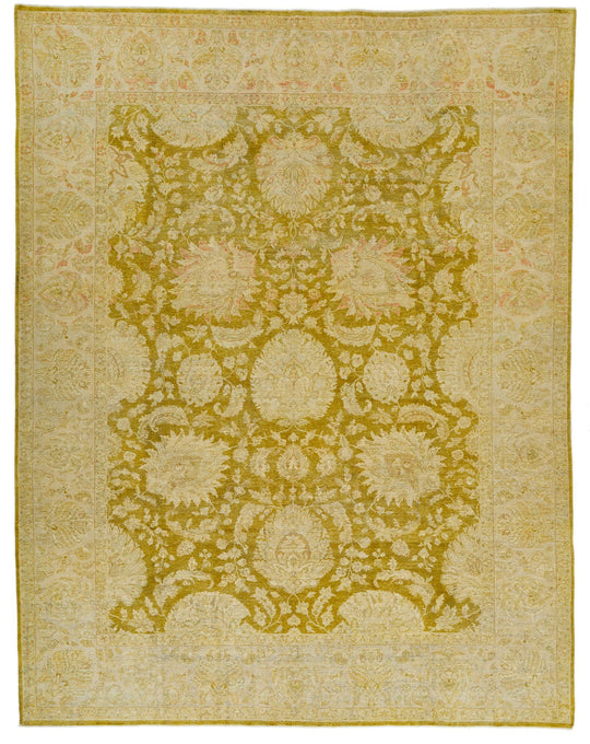 9x12 Green and Brown Turkish Oushak Rug