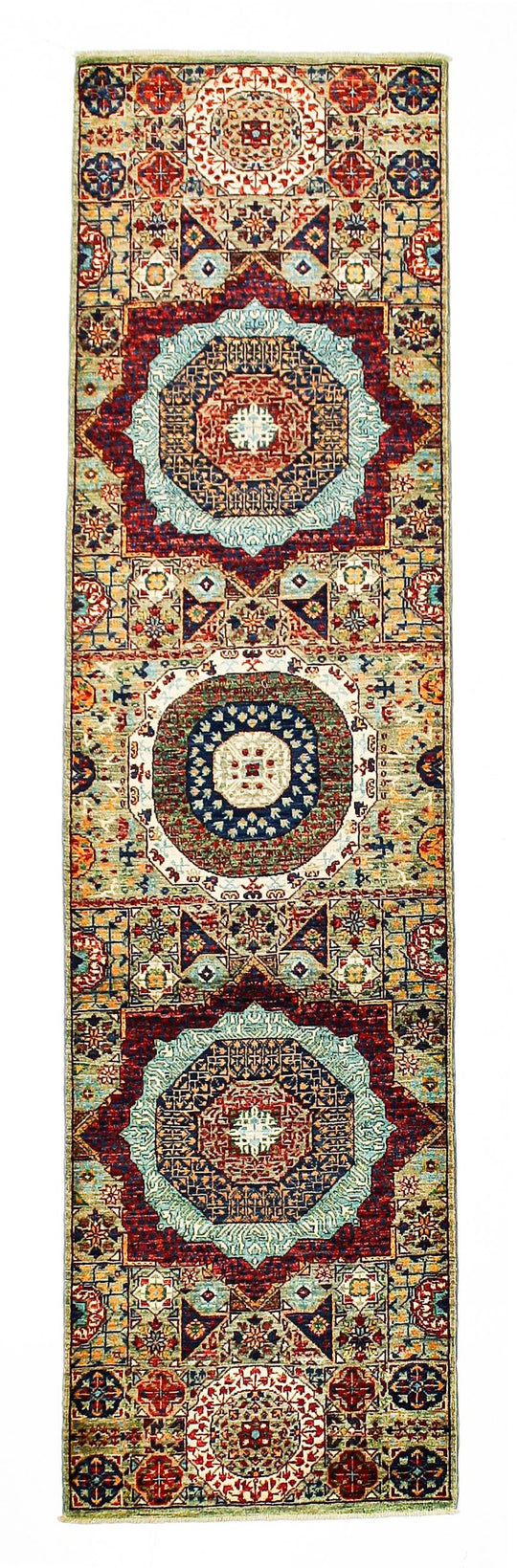 3x10 Green and Multicolor Turkish Tribal Runner