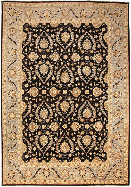 10x14 Black and Light Blue Turkish Oushak Rug