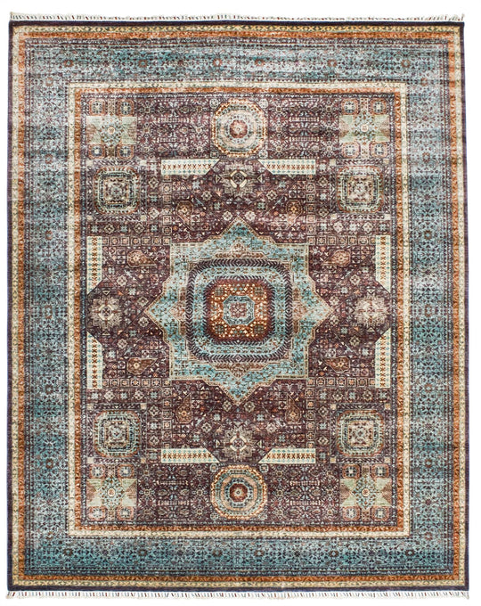 8x10 Purple and Green Turkish Tribal Rug