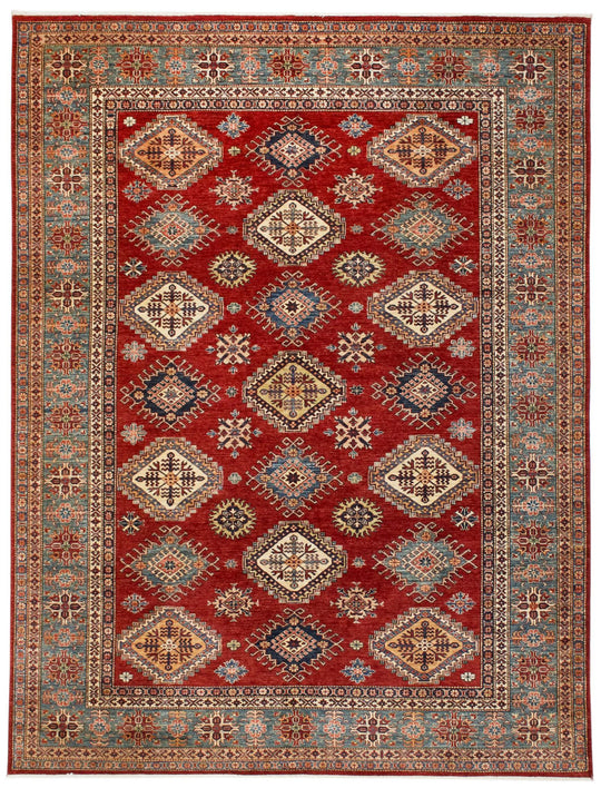 8x12 Red and Green Kazak Tribal Rug
