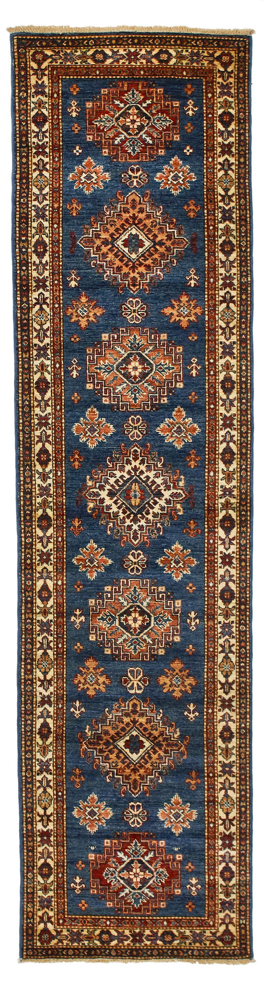 2x13 Light Blue and Ivory Kazak Tribal Runner